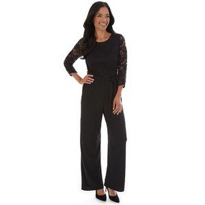 NWT Women's Apt. 9® Lace-Bodice 3/4 Sleeve Jumpsuit in Black Lace